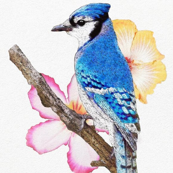 16x20 Blue Jay Bird Watercolor Oil‎ Painting Art Print - Picture 4 of 5